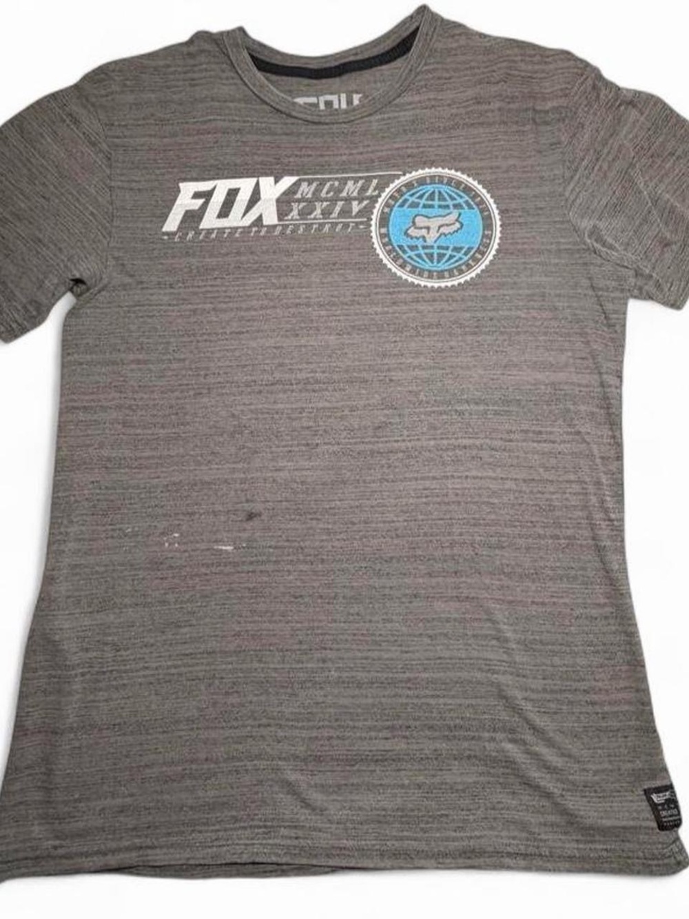 Fox Gray Short Sleeve Graphic Tee with Blue Logo